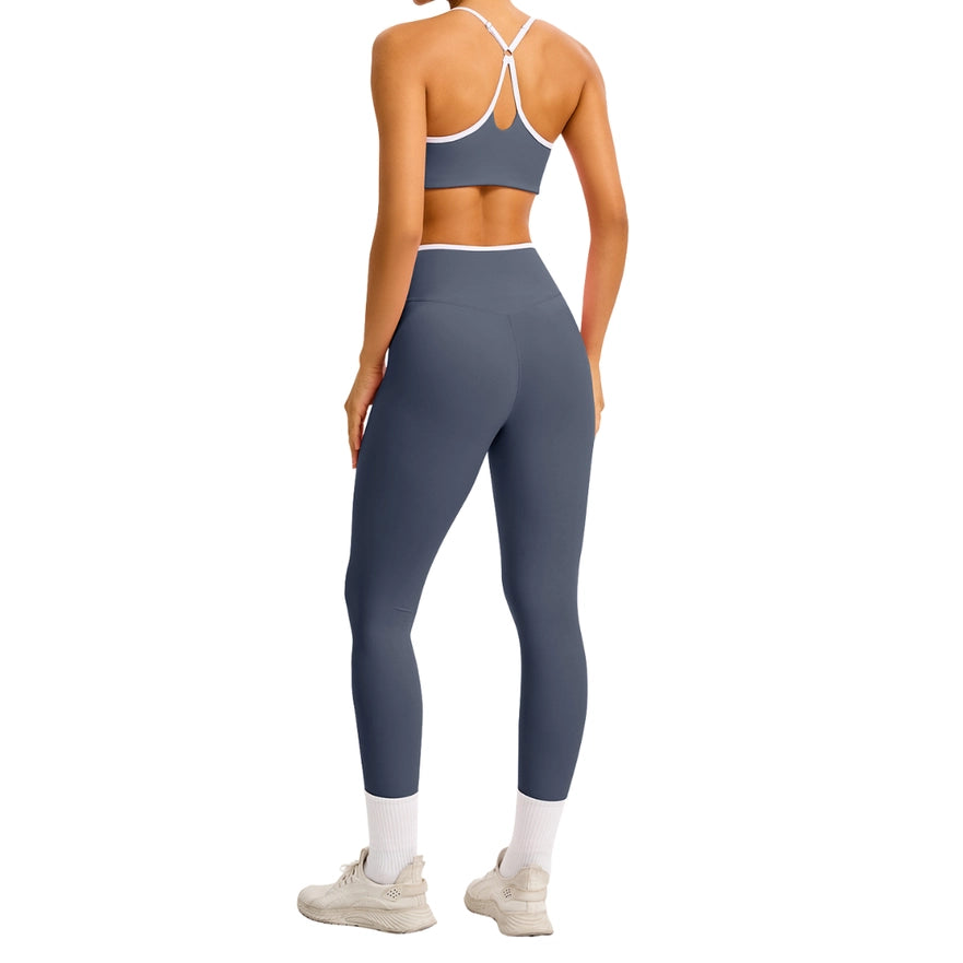 Color-Block Crossover-Waist Sports Bra & Leggings Set