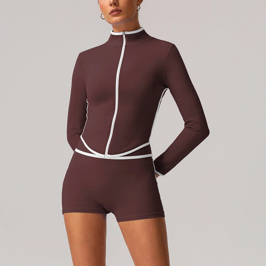 Women Color Block Full Zipper Training Yoga Sport Jacket