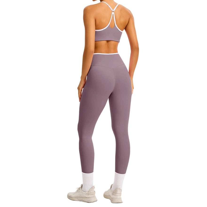 Color-Block Crossover-Waist Sports Bra & Leggings Set