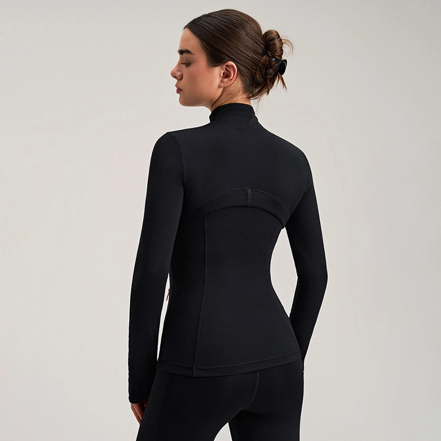 Fitted Athletic Jacket with Thumb Holes | Sculpted Zip-Up Top