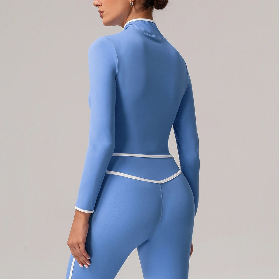 Women Color Block Full Zipper Training Yoga Sport Jacket