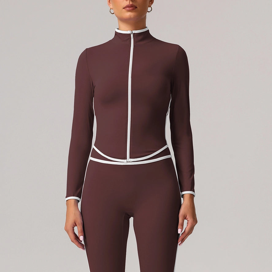 Women Color Block Full Zipper Training Yoga Sport Jacket