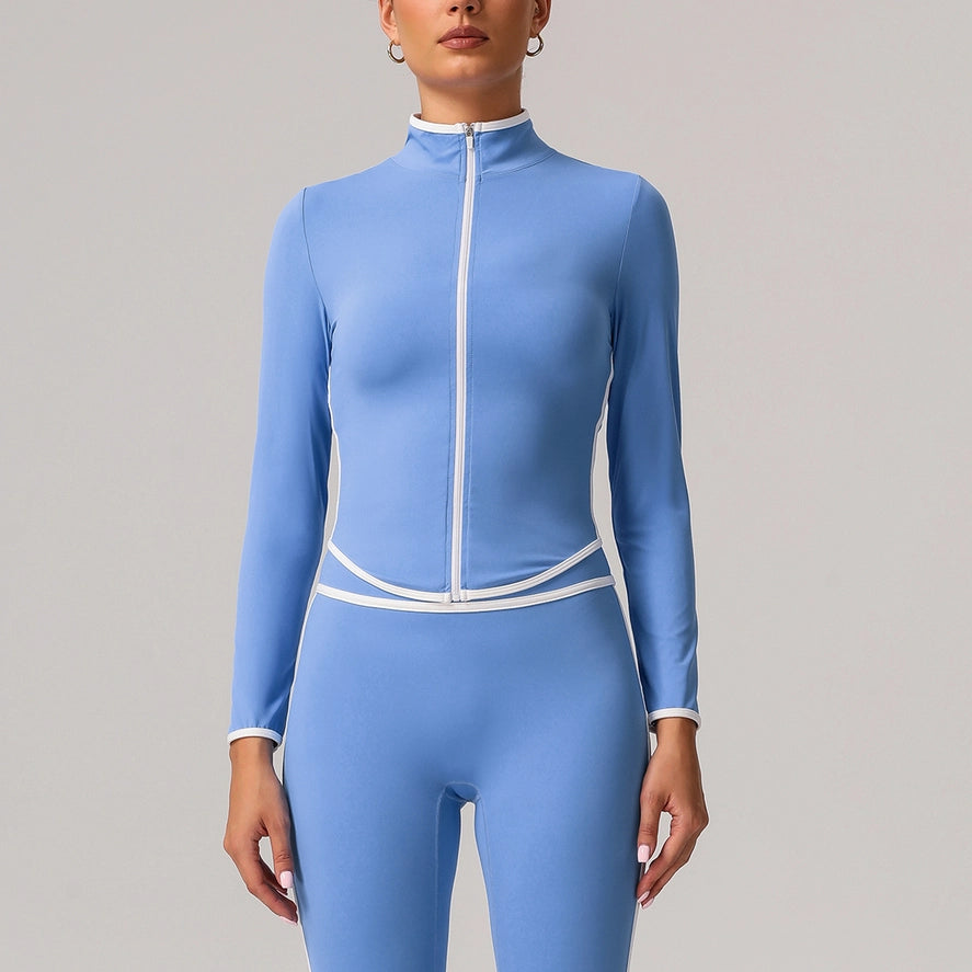 Women Color Block Full Zipper Training Yoga Sport Jacket