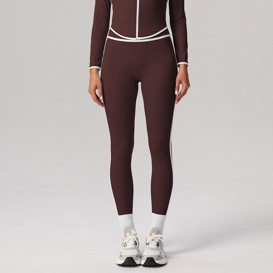 Women No Front Seam Color Block Tight Yoga Sport Leggings