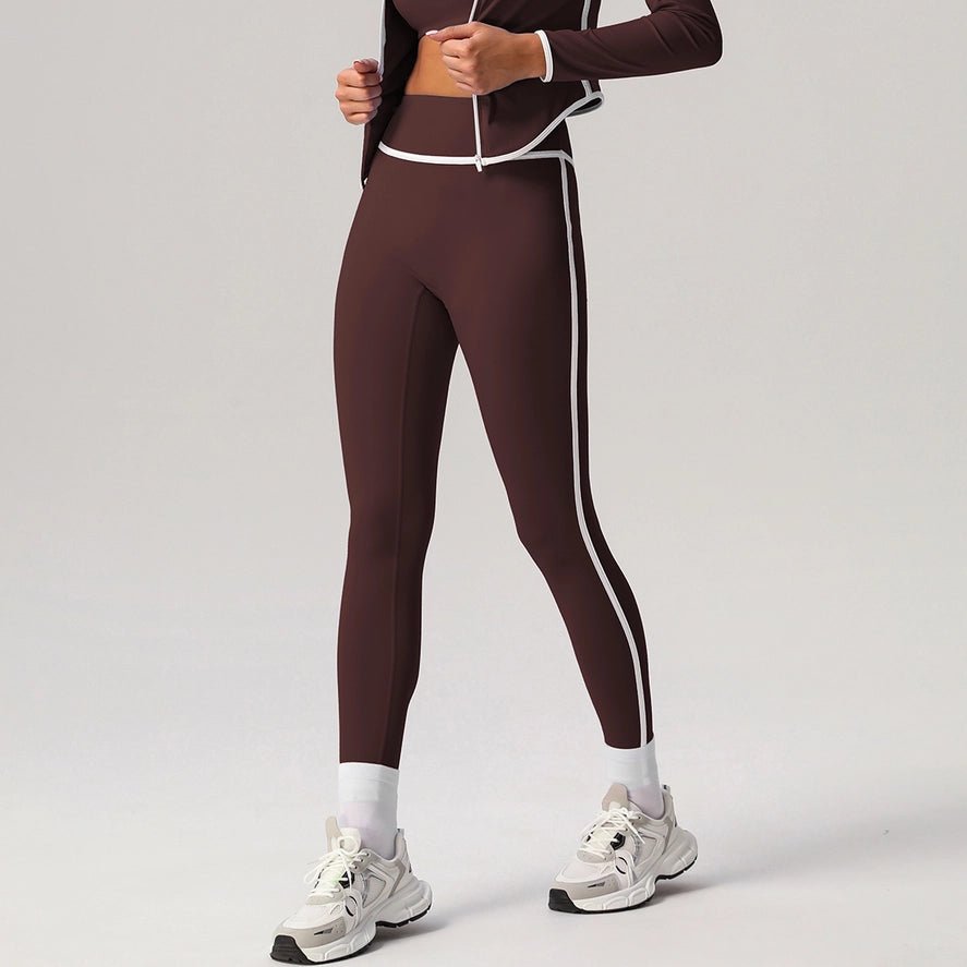 Women No Front Seam Color Block Tight Yoga Sport Leggings