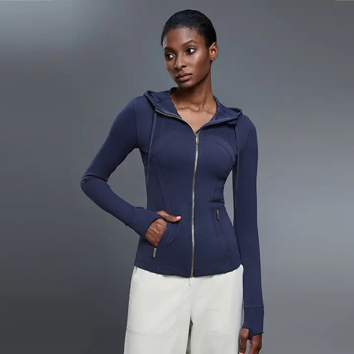 Women Slim-Fit Hooded Yoga Running Stretch Workout Jacket