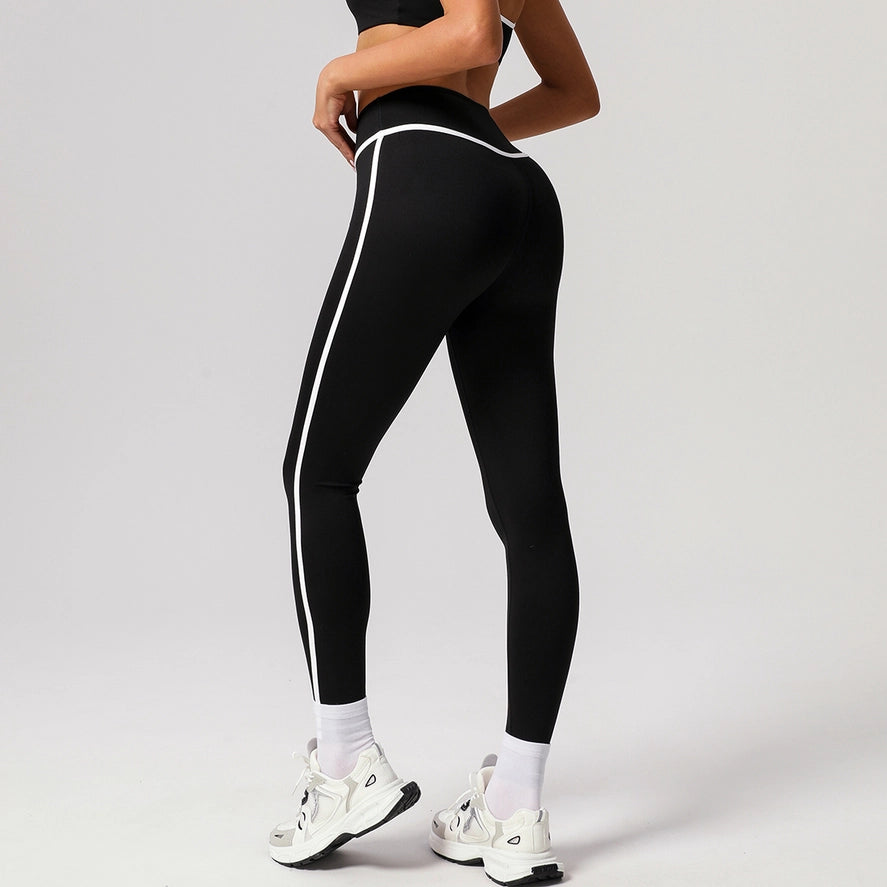 Women No Front Seam Color Block Tight Yoga Sport Leggings