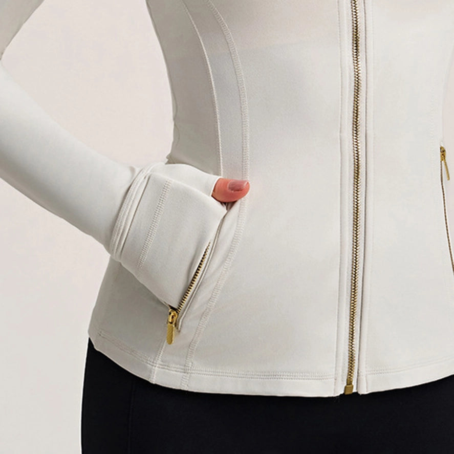 Fitted Athletic Jacket with Thumb Holes | Sculpted Zip-Up Top