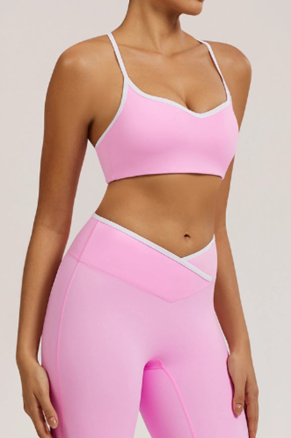Color-Block Crossover-Waist Sports Bra & Leggings Set