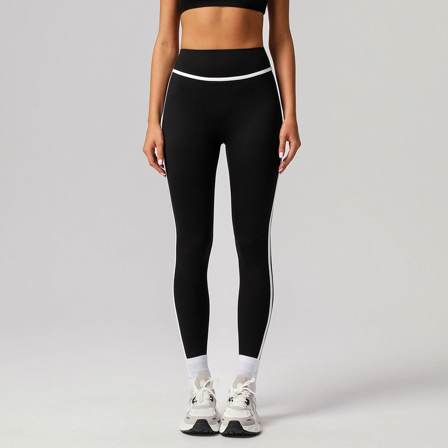 Women No Front Seam Color Block Tight Yoga Sport Leggings