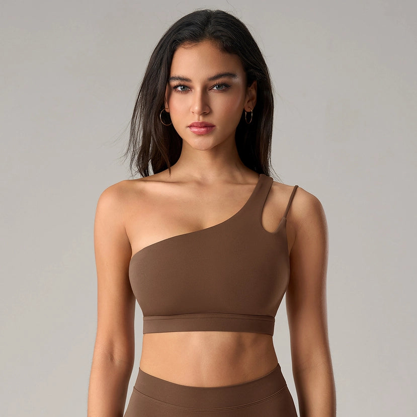 Women Asymmetrical Single Strap Crisscross Yoga Sports Bra