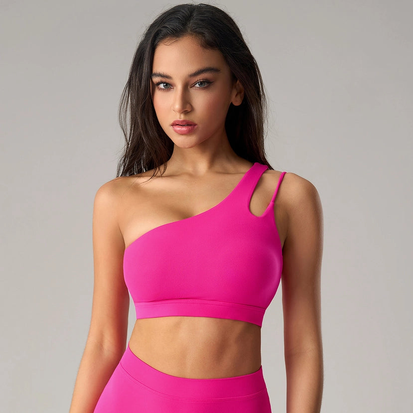 Women Asymmetrical Single Strap Crisscross Yoga Sports Bra