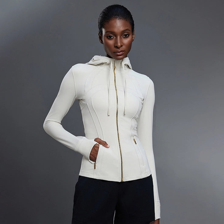 Women Slim-Fit Hooded Yoga Running Stretch Workout Jacket