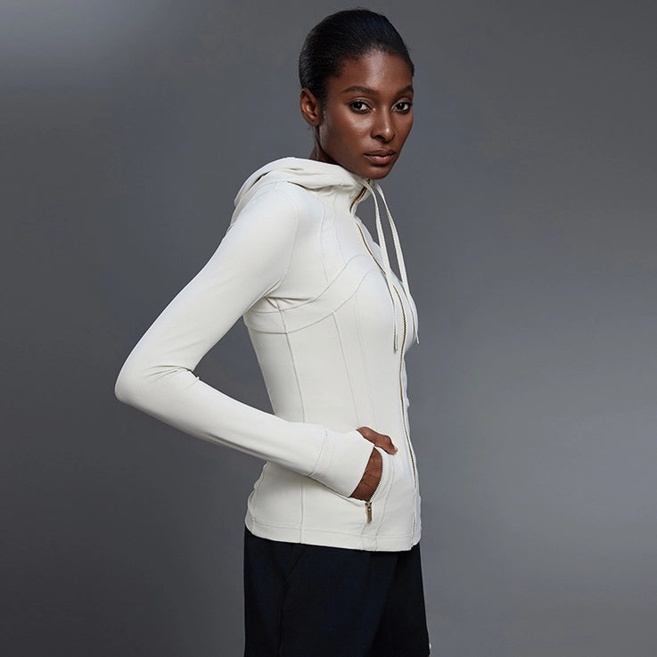 Women Slim-Fit Hooded Yoga Running Stretch Workout Jacket