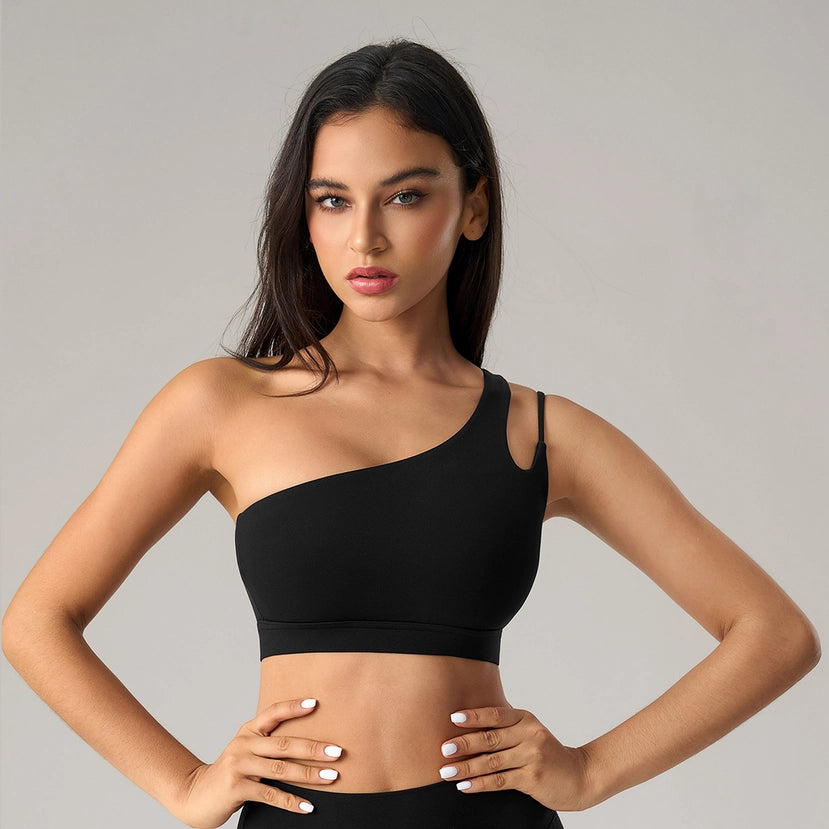 Women Asymmetrical Single Strap Crisscross Yoga Sports Bra