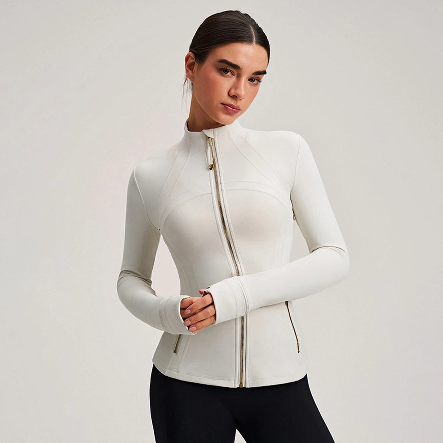 Fitted Athletic Jacket with Thumb Holes | Sculpted Zip-Up Top