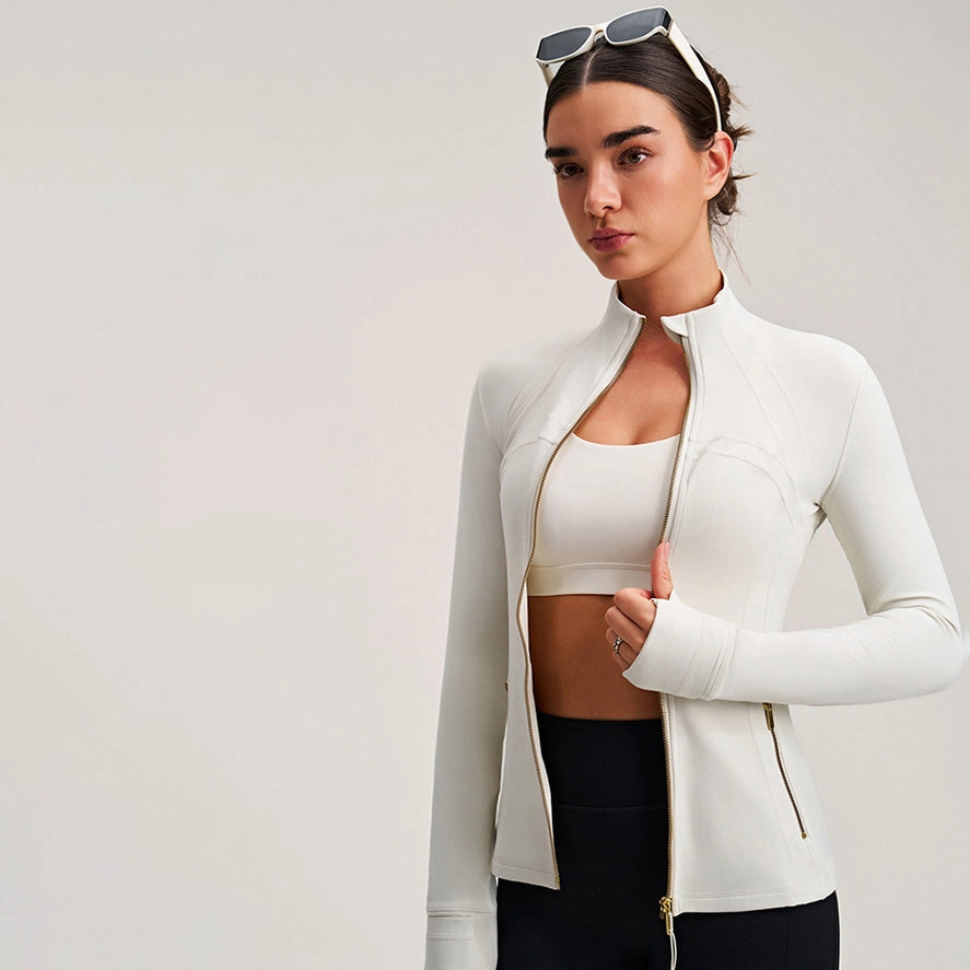 Fitted Athletic Jacket with Thumb Holes | Sculpted Zip-Up Top