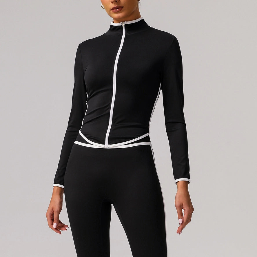 Women Color Block Full Zipper Training Yoga Sport Jacket