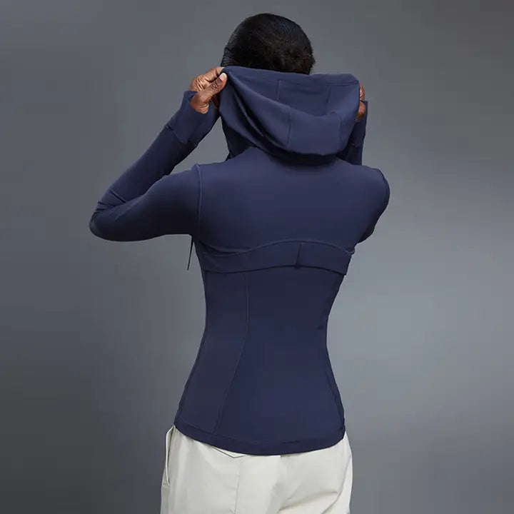Women Slim-Fit Hooded Yoga Running Stretch Workout Jacket