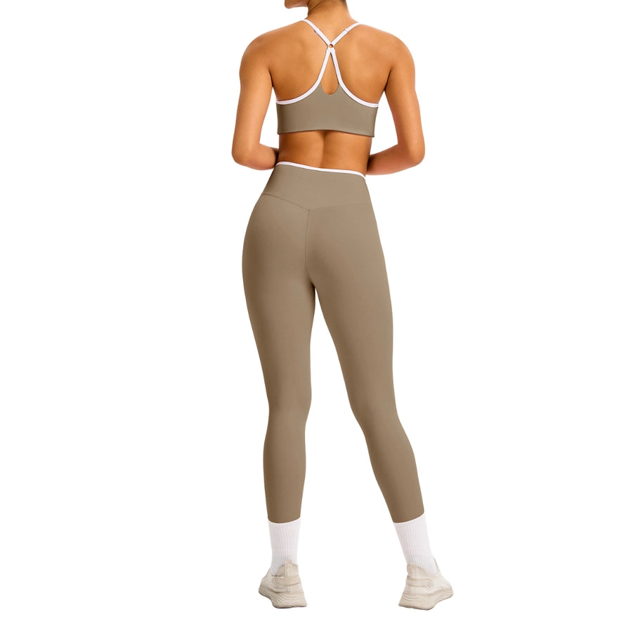 Color-Block Crossover-Waist Sports Bra & Leggings Set