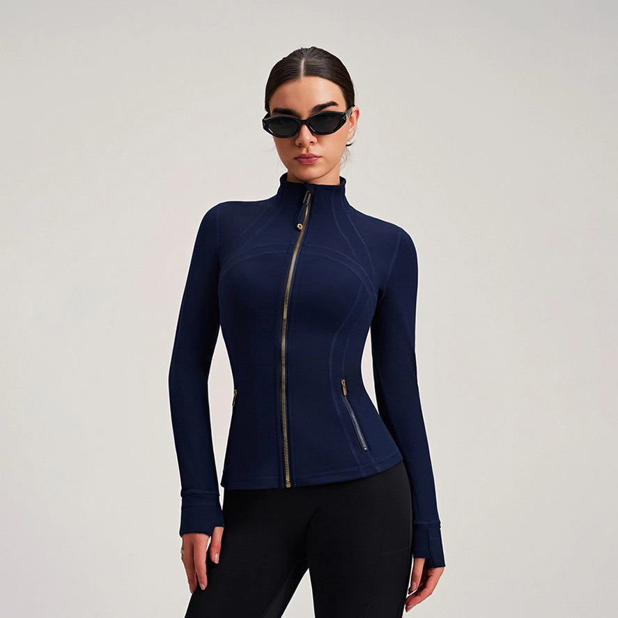 Fitted Athletic Jacket with Thumb Holes | Sculpted Zip-Up Top