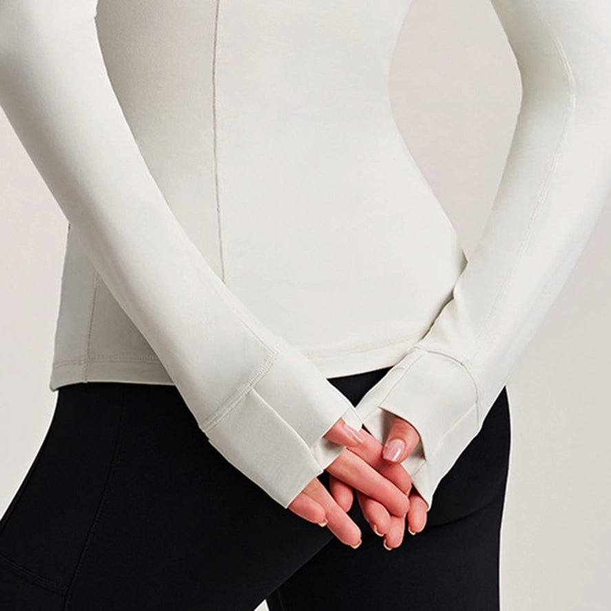 Fitted Athletic Jacket with Thumb Holes | Sculpted Zip-Up Top