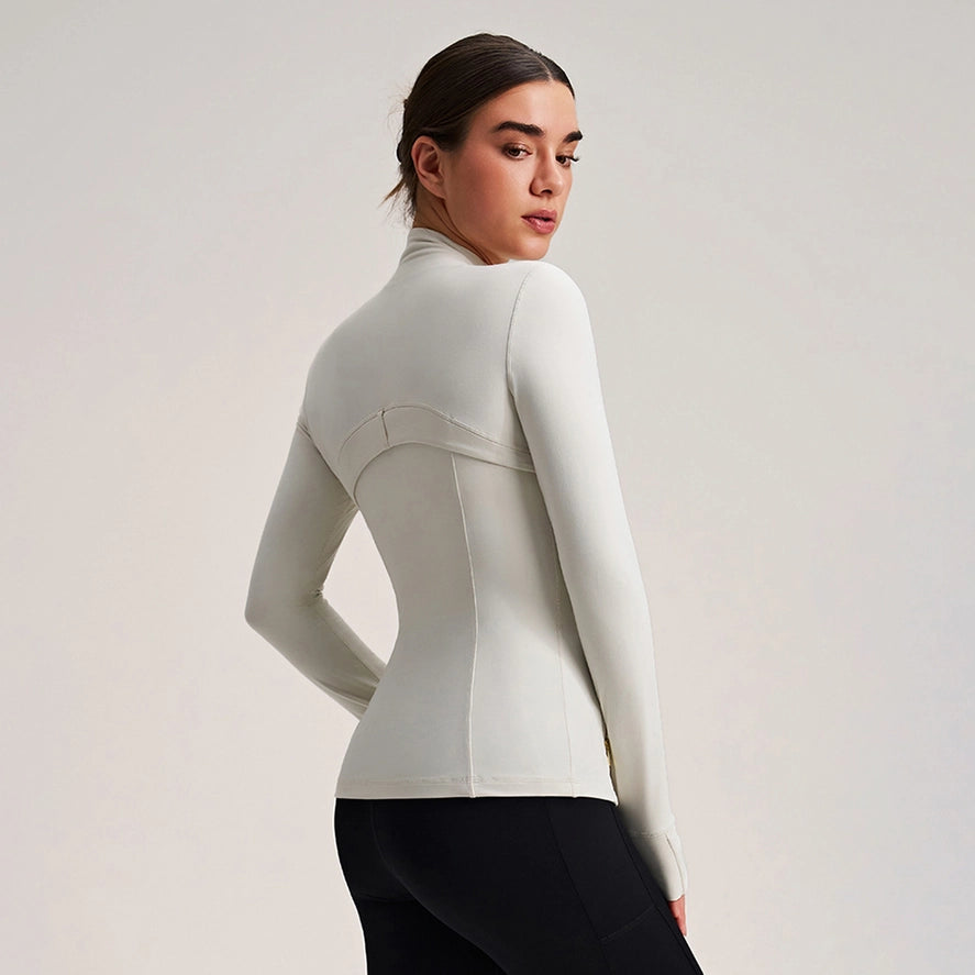 Fitted Athletic Jacket with Thumb Holes | Sculpted Zip-Up Top