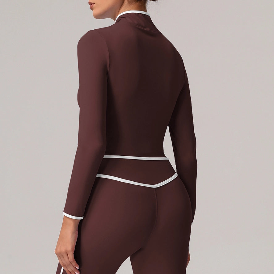 Women Color Block Full Zipper Training Yoga Sport Jacket