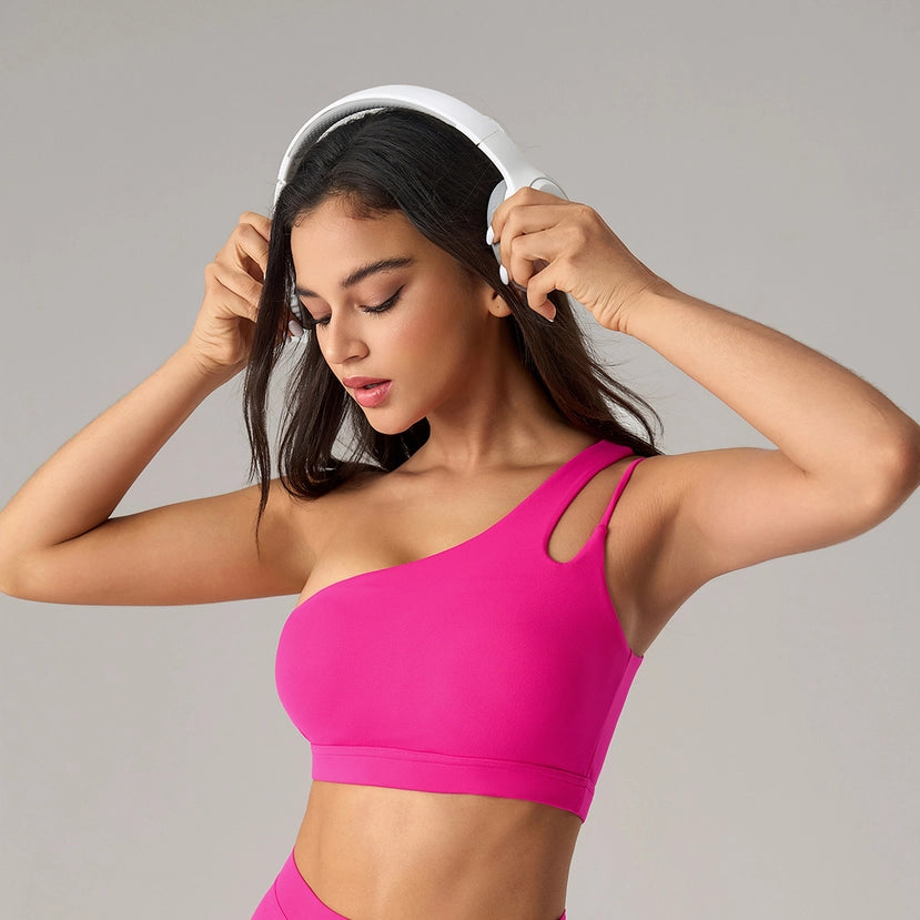 Women Asymmetrical Single Strap Crisscross Yoga Sports Bra