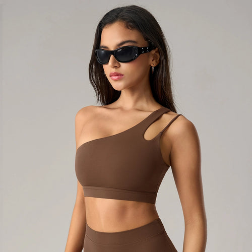 Women Asymmetrical Single Strap Crisscross Yoga Sports Bra