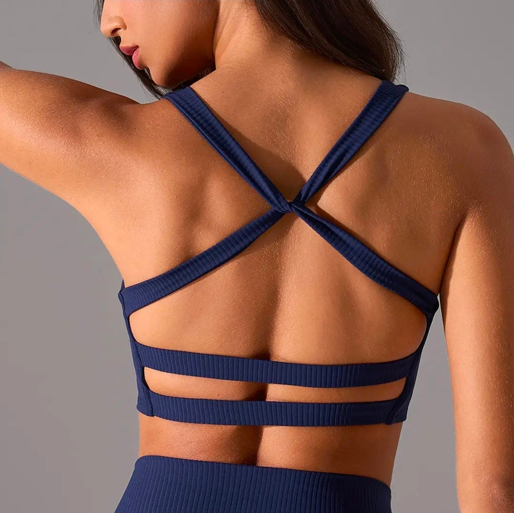 Women's Ribbed Seamless Workout Set - High Waisted Shorts & Sports Bra | 2 Piece Activewear