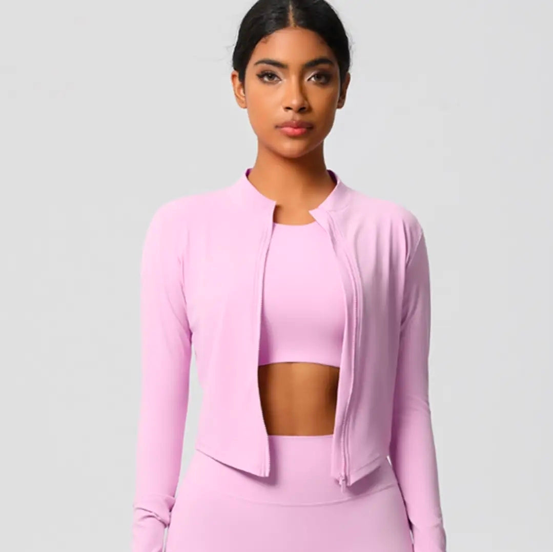 Women's 3-Piece Seamless Workout Set - Long Sleeve Zip Jacket, Crop Top & Leggings | Athletic Activewear