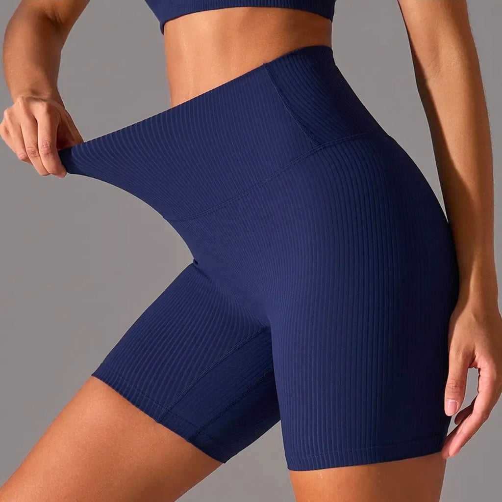 Women's Ribbed Seamless Workout Set - High Waisted Shorts & Sports Bra | 2 Piece Activewear