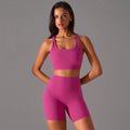 Women's Ribbed Seamless Workout Set - High Waisted Shorts & Sports Bra | 2 Piece Activewear